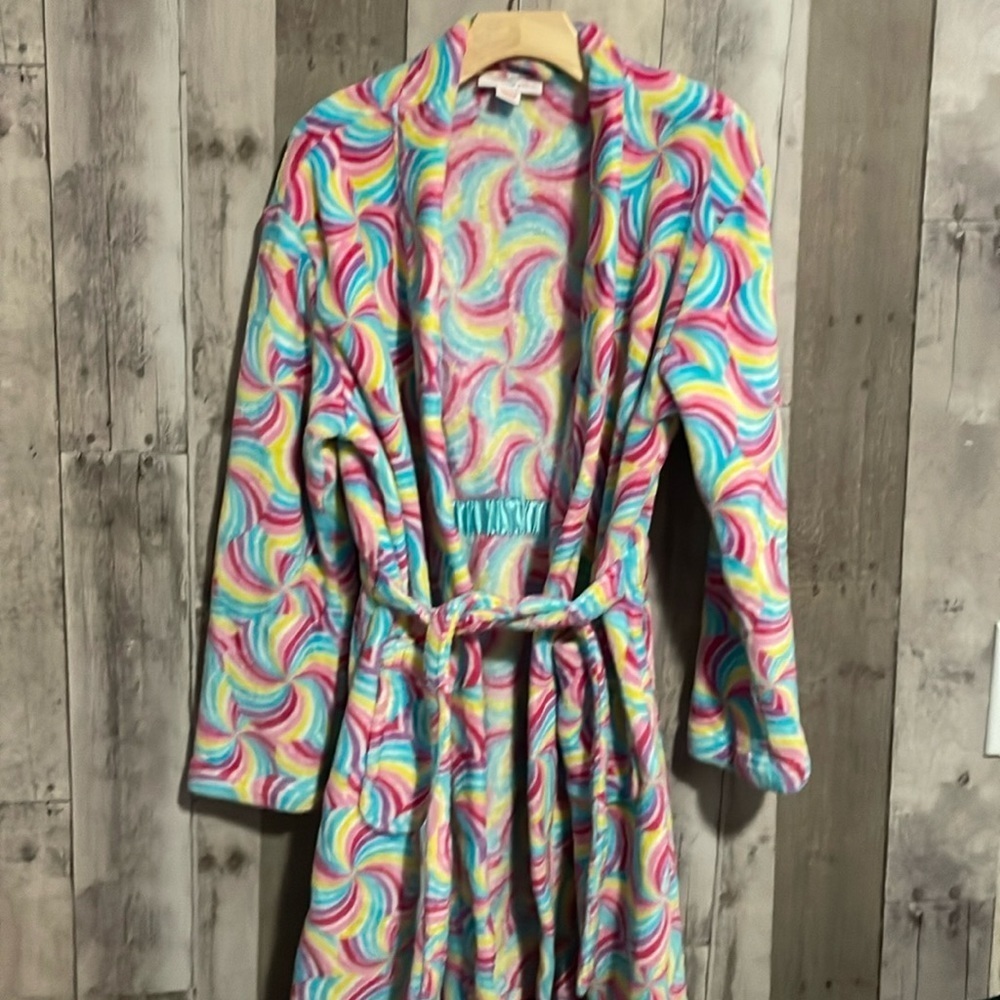Candy Pink girls rainbow plush robe 10/12